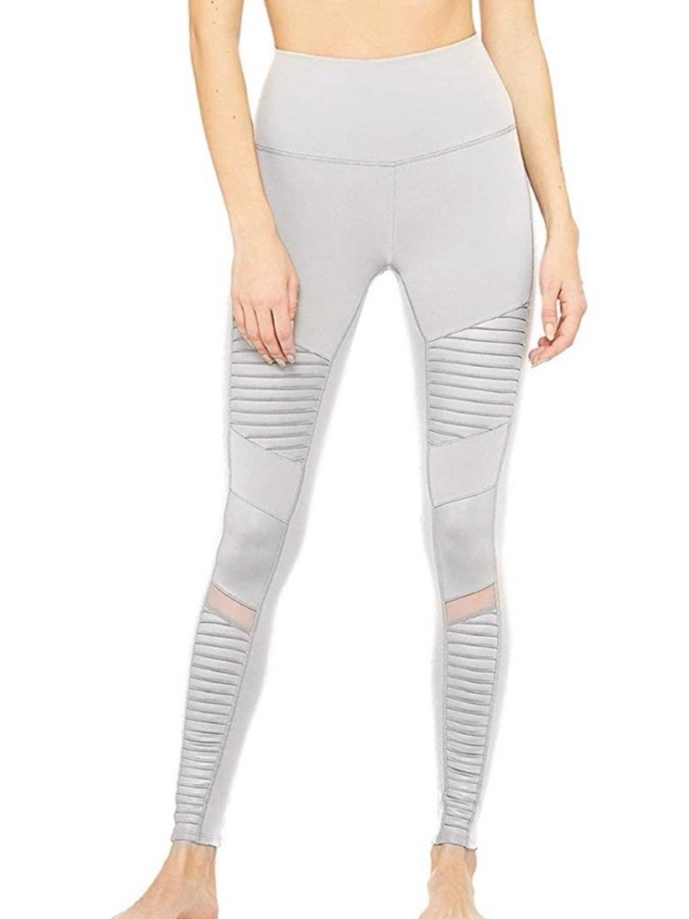 ALO Yoga Light Gray Ribbed Moto Leggings with Mesh Inserts NEW WITHOUT TAGS S